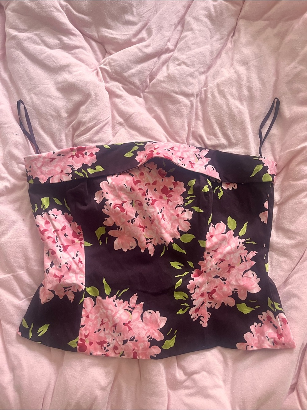 Floral Pink and Burgundy Tube Corset Top